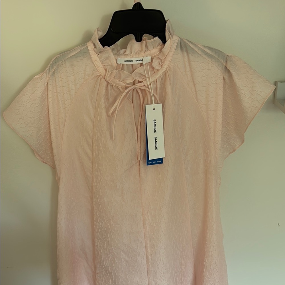 SAMSOE Pink Cap Sleeve Ruffled Blouse